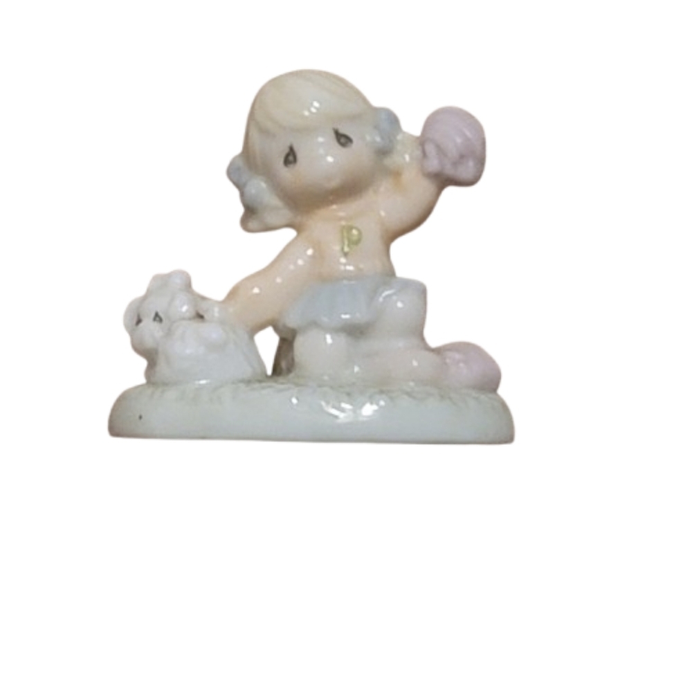 Precious moments figurine mini porcelain figurine girl and dog